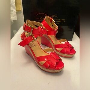 Diane Gilman women's 7 Red Wedge Sandals Strappy Design  with Box